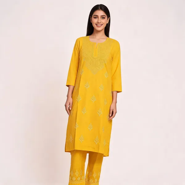 Yellow_Embroidered_Straight_Kurta_Pajama_Set_For_Women