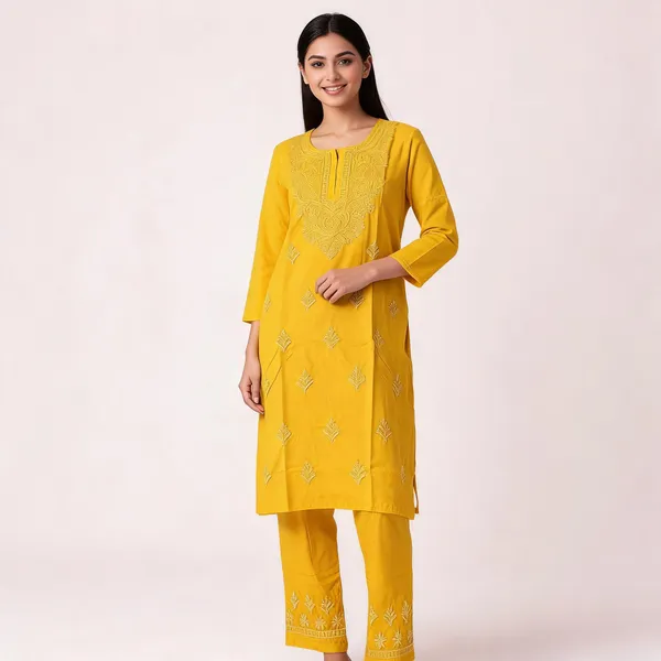 Yellow_Embroidered_Straight_Kurta_Pajama_Set_For_Women