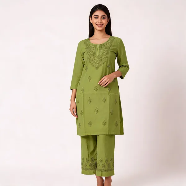 Green_Cotton_Straight_Embroidered_Kurta_Pant_Set_For_Women