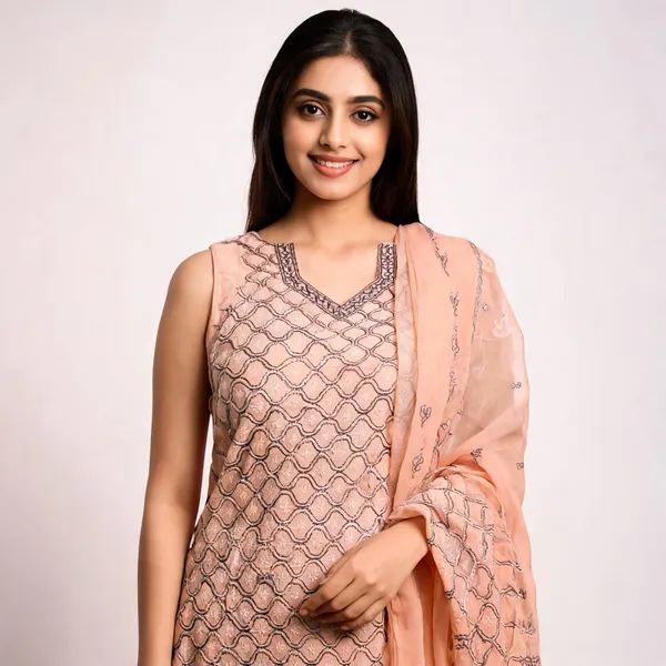 Peach_Cotton_Sleeveless_Embroidered_Unstitched_Suit_Material_For_Women