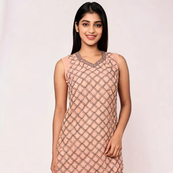 Peach_Cotton_Sleeveless_Embroidered_Unstitched_Suit_Material_For_Women