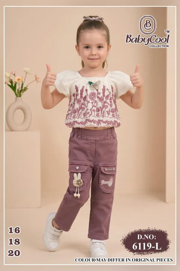White_Floral_Top_And_Mauve_Pants_Set_for_Girls