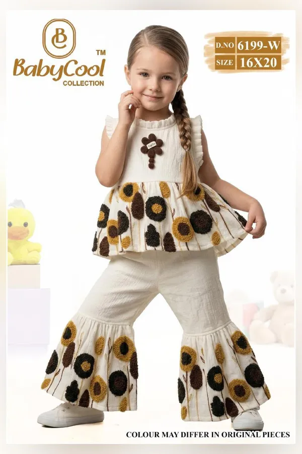 White_Floral_Print_Flared_Top_And_Pants_Set_for_Girls