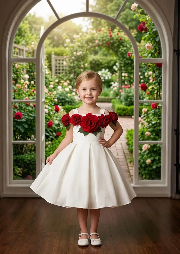 White_Floral_Fit_And_Flare_Dress_For_Girls