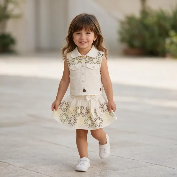 Cream_Floral_Sleeveless_Skirt_Set_for_Girls