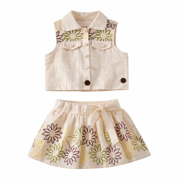 Cream_Floral_Sleeveless_Skirt_Set_for_Girls