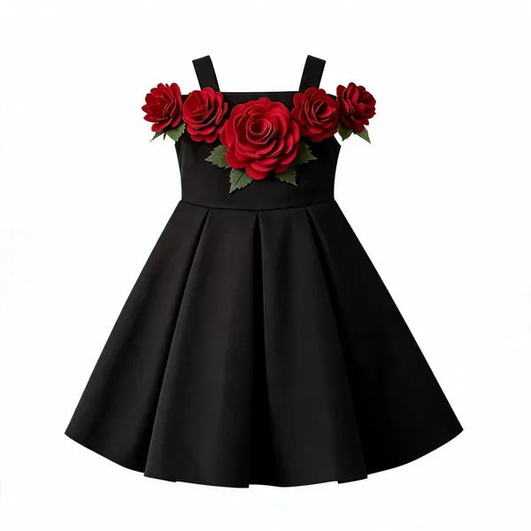 Black_A-Line_Floral_Applique_Dress_for_Girls