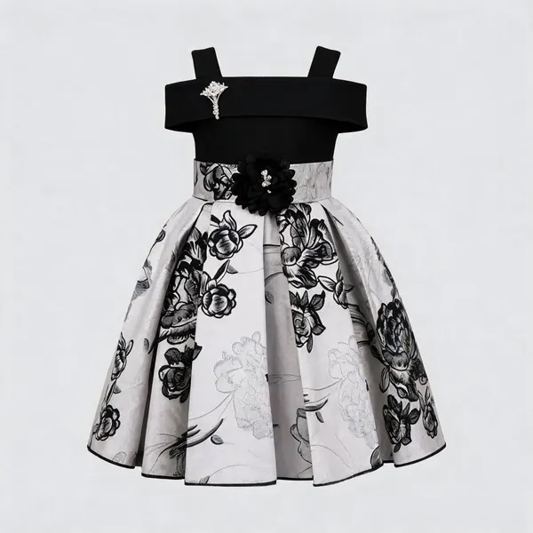 Black_Floral_Print_Party_Dress_for_Girls