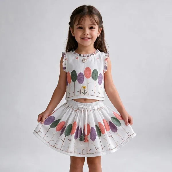 White_Digital_Print_Two_Piece_Dress_for_Girls