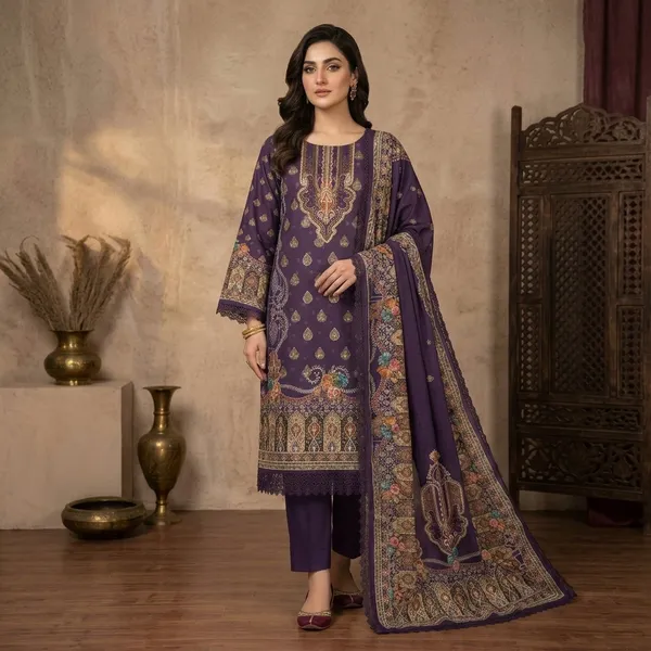 Purple_Muslin_Printed_Unstitched_Suit_Set_For_Women