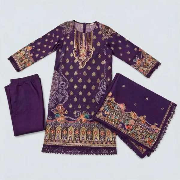 Purple_Muslin_Printed_Unstitched_Suit_Set_For_Women
