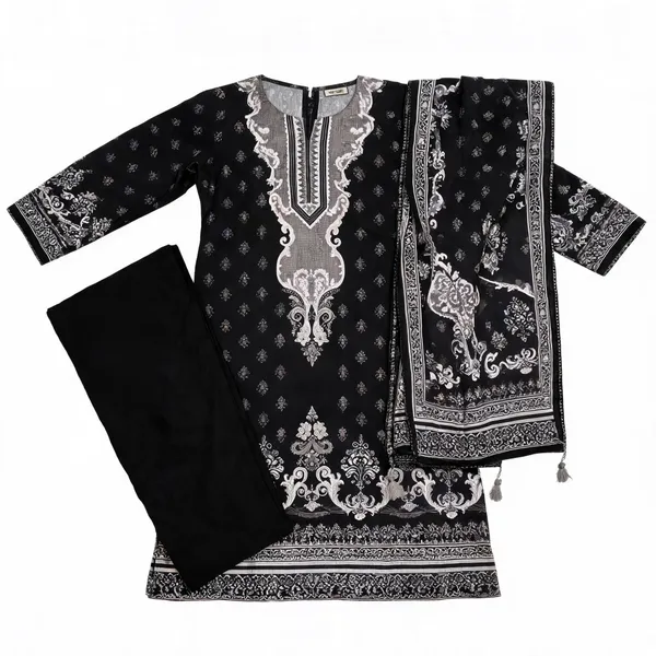 Black_Muslin_Printed_Unstitched_Suit_Set_For_Women