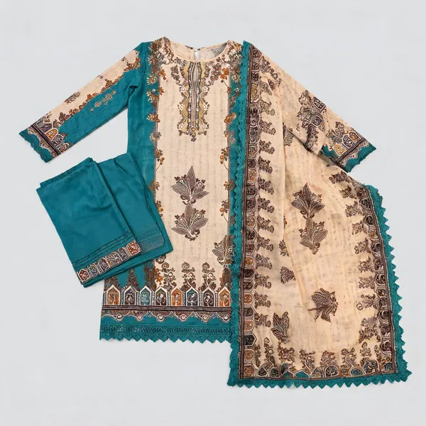 Beige_Teal_Muslin_Printed_Unstitched_Suit_Set_For_Women