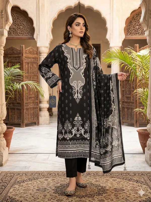 Black_Printed_Kurta_Set_With_Dupatta_For_Women