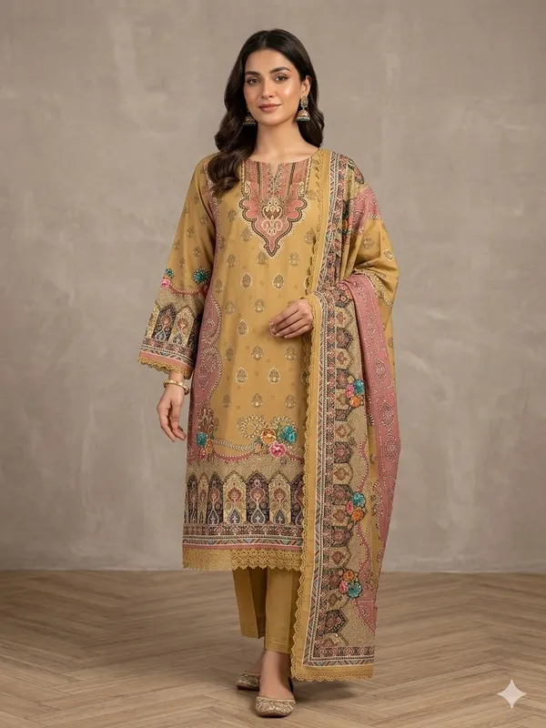 Mustard_Printed_Straight_Kurta_Set_for_Women
