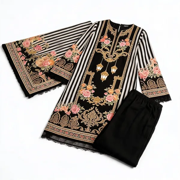 Black_Muslin_Floral_Print_Unstitched_Suit_Set_For_Women