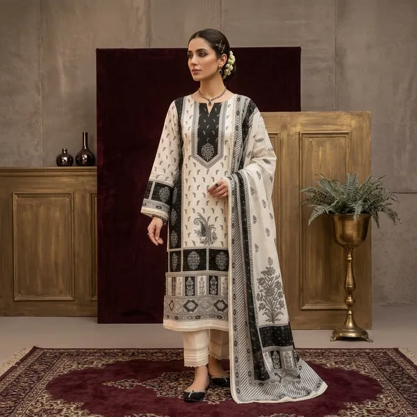 Cream_Muslin_Printed_Unstitched_Suit_Set_For_Women
