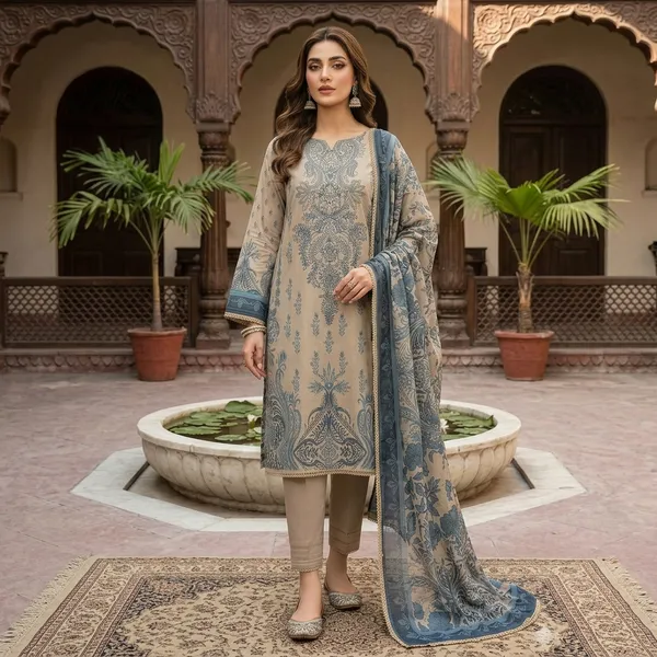 Beige_Muslin_Printed_Unstitched_Suit_Set_For_Women