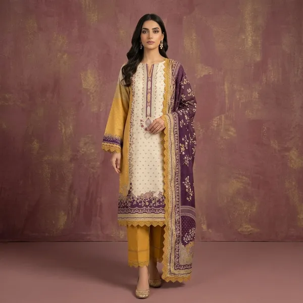 Mustard_And_Purple_Muslin_Embroidered_Unstitched_Suit_Set_For_Women