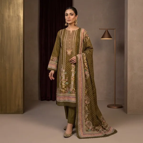 Olive_Muslin_Printed_Unstitched_Suit_Set_For_Women