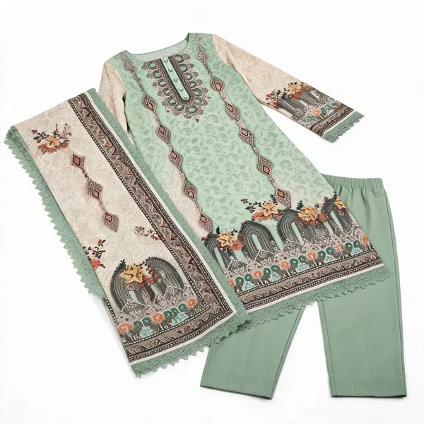 Green_Muslin_Printed_Unstitched_Suit_Set_For_Women
