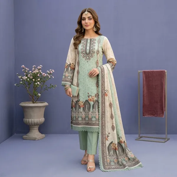 Green_Muslin_Printed_Unstitched_Suit_Set_For_Women