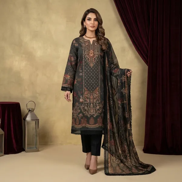 Black_Muslin_Ethnic_Unstitched_Suit_Set_For_Women