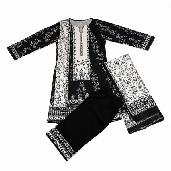 Black_Muslin_Printed_Straight_Unstitched_Suit_Set_For_Women