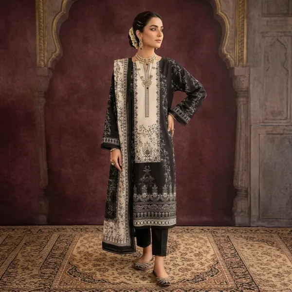 Black_Muslin_Printed_Straight_Unstitched_Suit_Set_For_Women