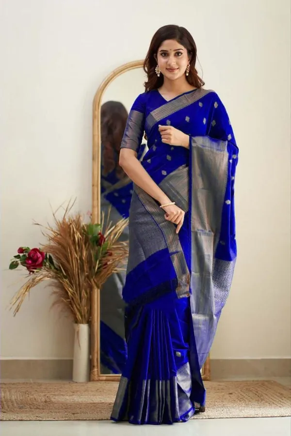 Royal_Blue_Silver_Border_Saree_for_Women
