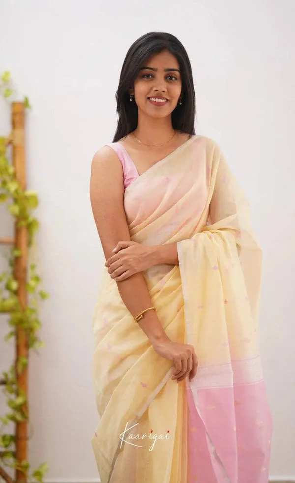 Pastel_Yellow_Sheer_Saree_With_Pink_Border_for_Women