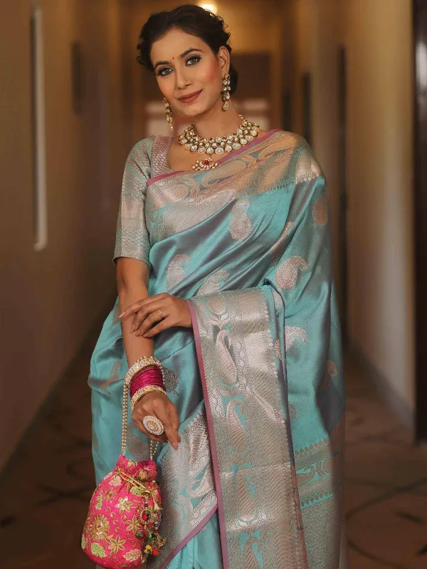 Turquoise_Woven_Saree_for_Women