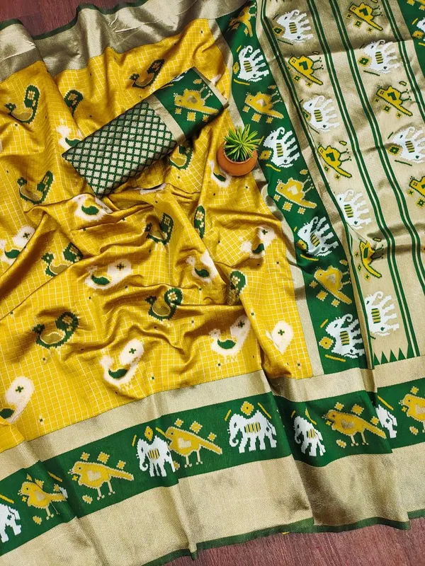 Yellow_Woven_Elephant_Motif_Saree_For_Women