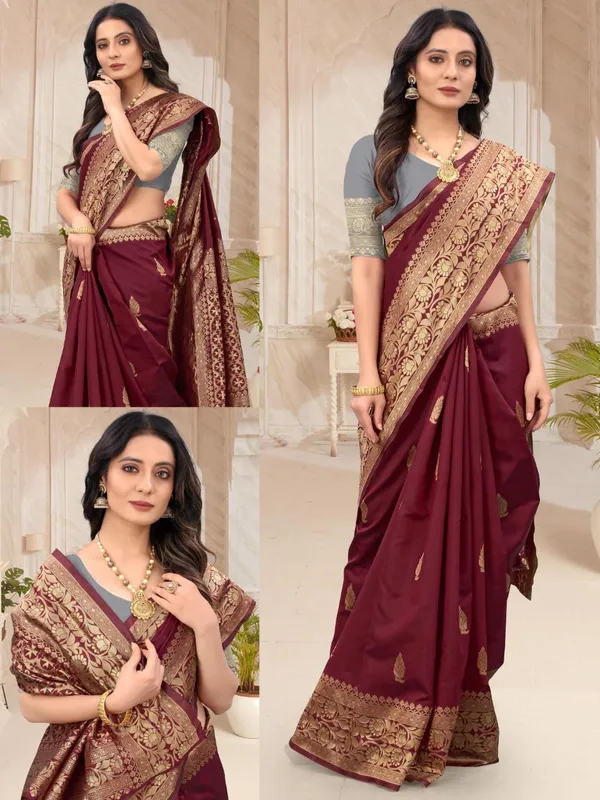 Maroon_Brocade_Traditional_Saree_for_Women