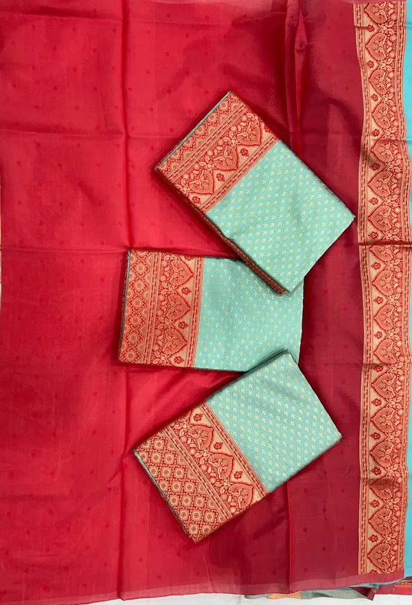 Red_Turquoise_Traditional_Saree_For_Women