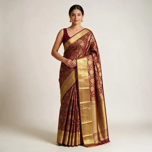 Maroon_Brocade_Saree_For_Women