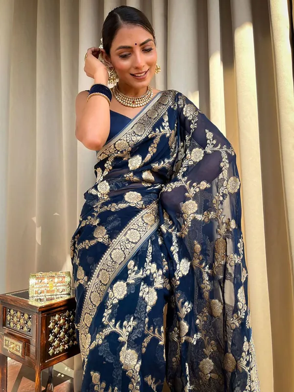 Navy_Blue_Woven_Floral_Saree_for_Women
