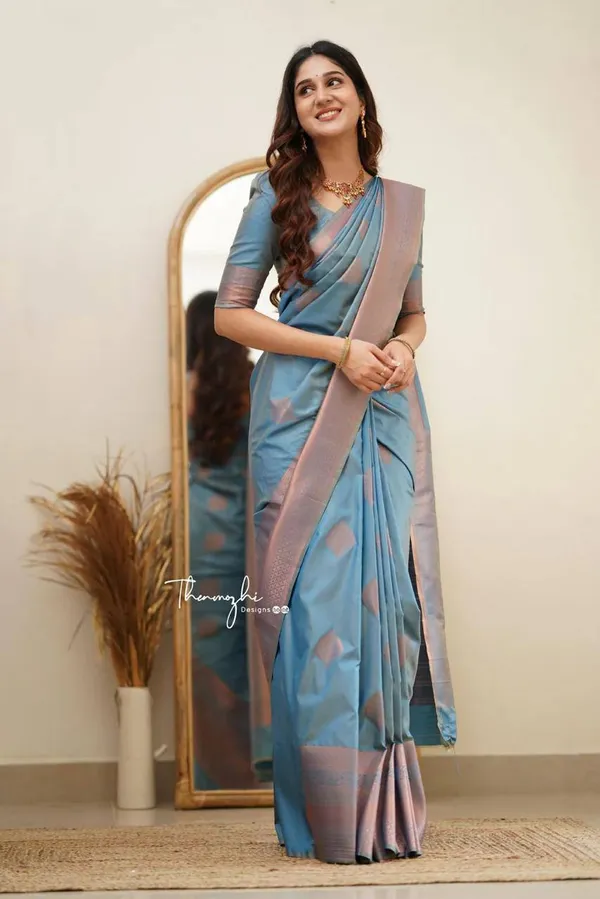 Blue_Printed_Saree_With_Pink_Border_for_Women