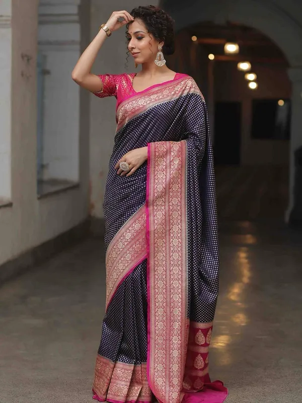 Navy_Blue_Floral_Border_Saree_for_Women