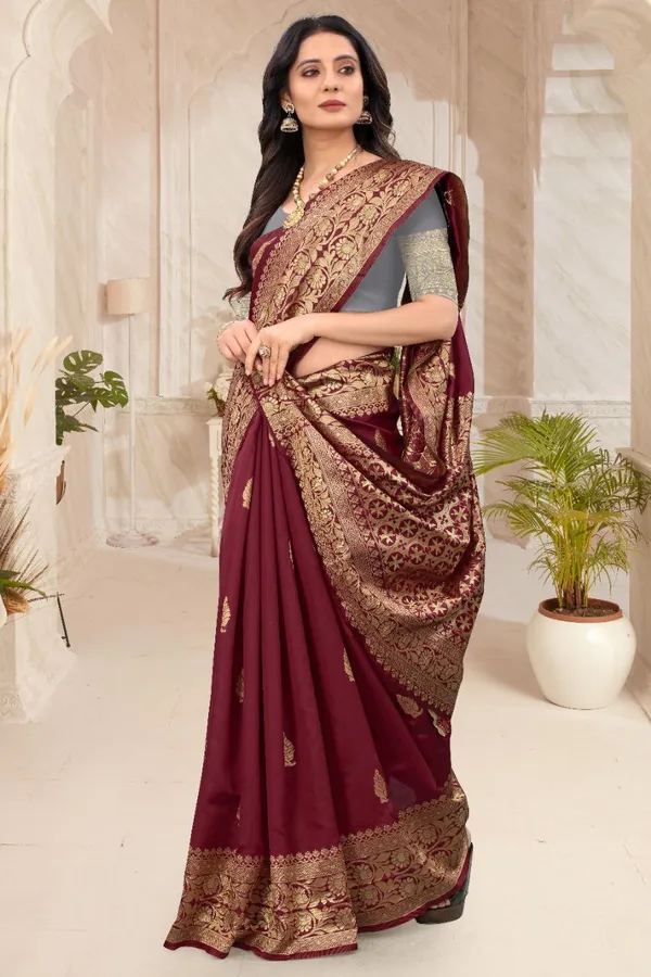 Maroon_Brocade_Traditional_Saree_for_Women