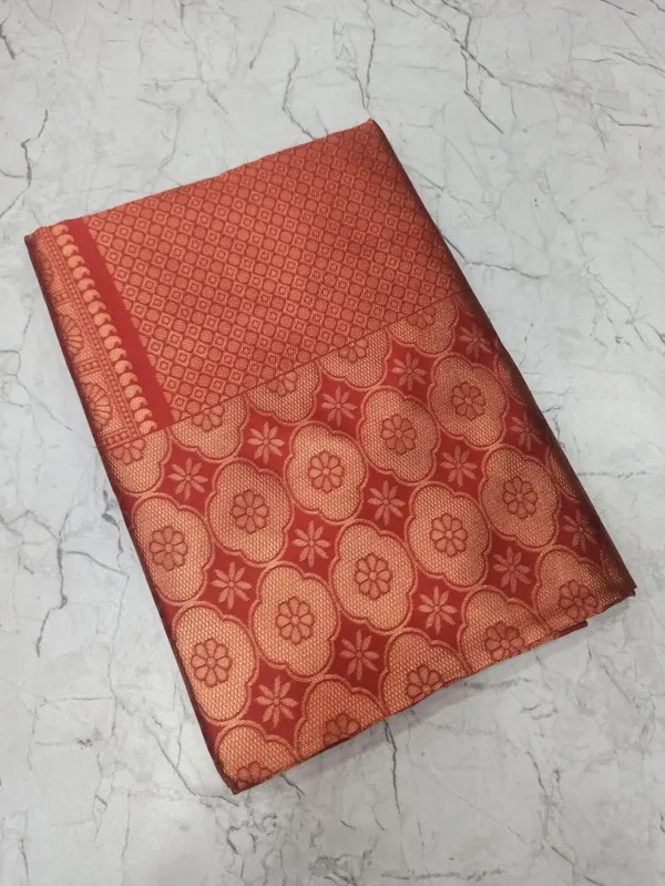 Rust_Red_Jacquard_Floral_Saree_for_Women