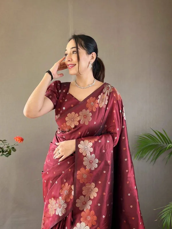 Maroon_Floral_Print_Saree_for_Women