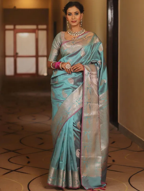 Turquoise_Woven_Saree_for_Women