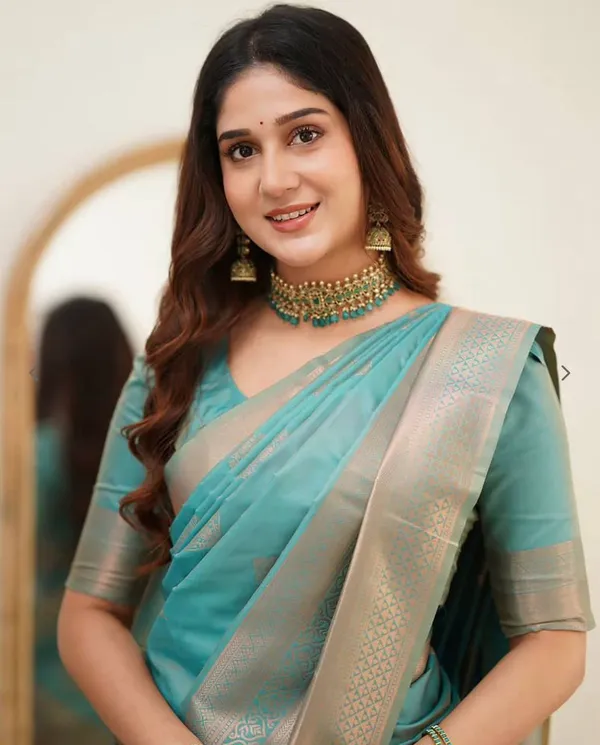Teal_Silver_Border_Saree_for_Women