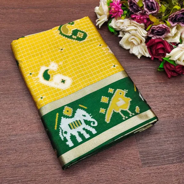 Yellow_Woven_Elephant_Motif_Saree_For_Women