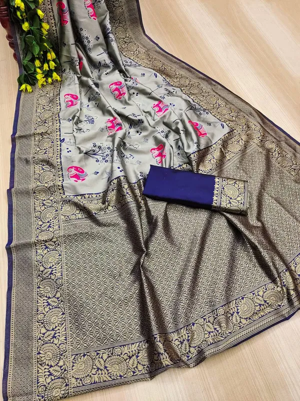 Grey_Printed_Saree_With_Blouse_Piece_for_Women