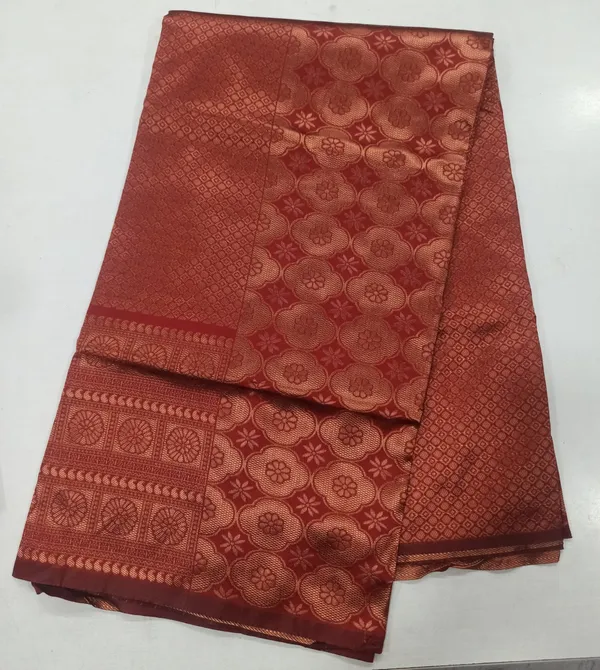 Rust_Red_Jacquard_Floral_Saree_for_Women