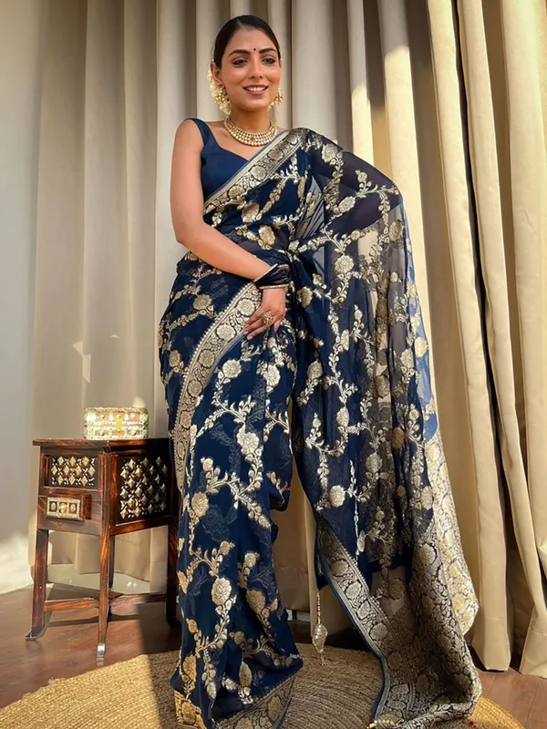 Navy_Blue_Woven_Floral_Saree_for_Women