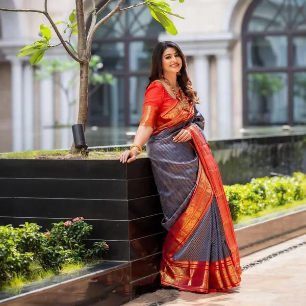 Red_And_Blue_Checked_Saree_For_Women