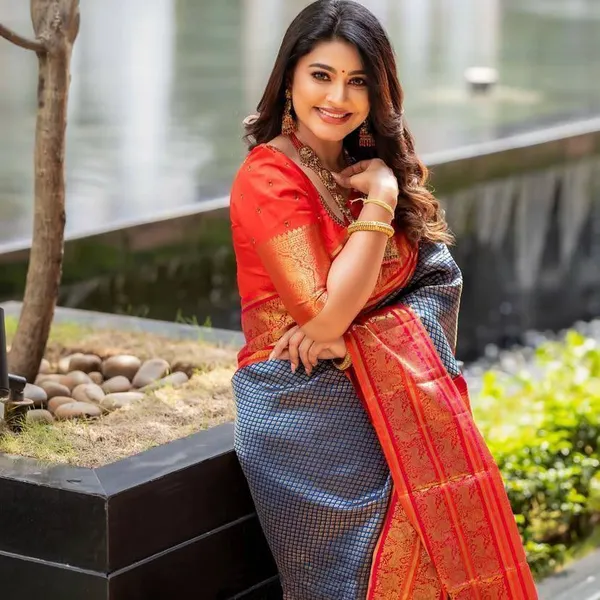 Red_And_Blue_Checked_Saree_For_Women